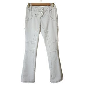NWT Poleci Twill Pant Womens 6 White Flare Jeans Button Fly Contrast Stitch USA